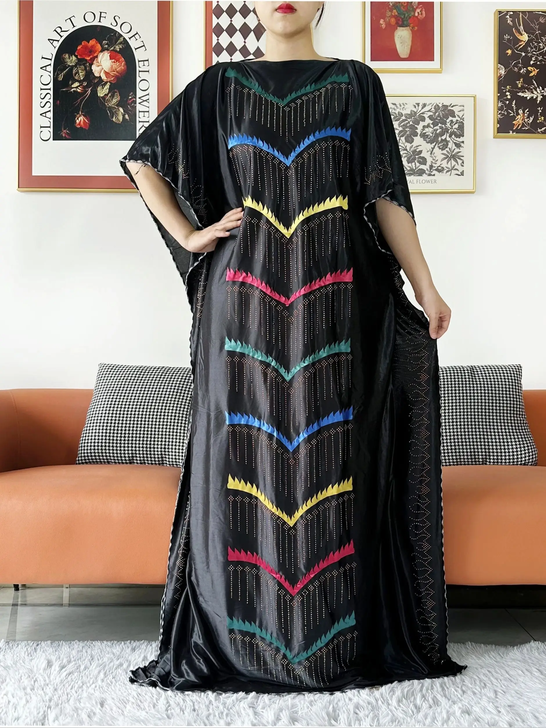 2024 African Summer Kaftan Muslim Women Abaya Dress Caftan Traditional Wear Printed Fabric Africa Femme Maxi Casual Outfit