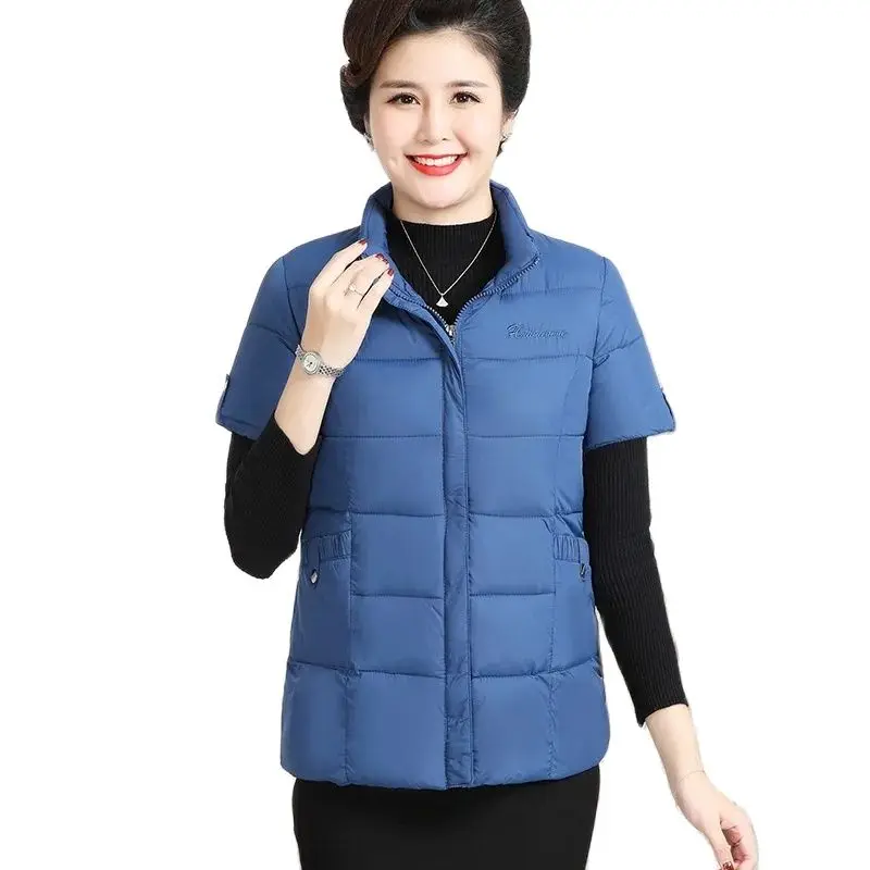 

Middle-Aged Elderly Women's Vest 2022 New Autumn Winter Short Down Cotton Waistcoat Jacket Warm Women Cotton Coat Parkers 5XL