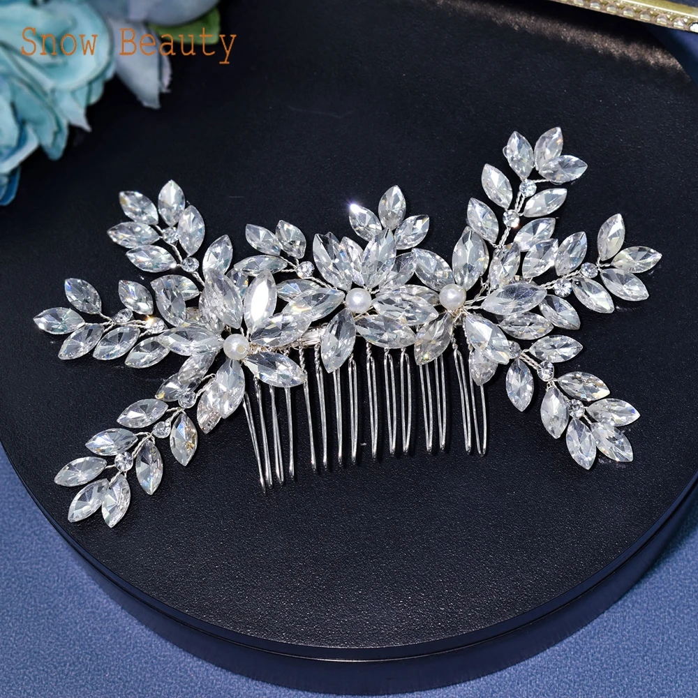 Silver Wedding Hair Comb para Mulheres, Bridal Hair Pieces, Pearl Rhinestone Tiara, Acessórios para Meninas, DZ024