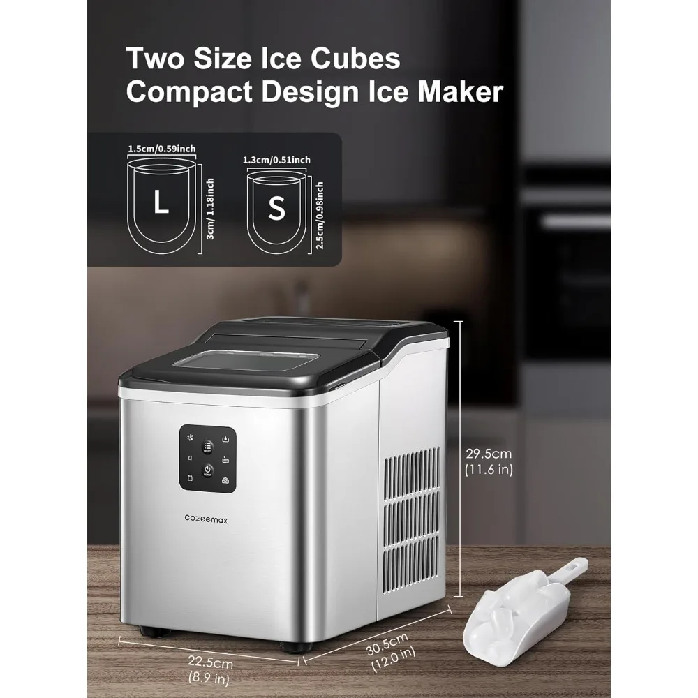 Máquina Self-Cleaning Ice Maker, bancada, 26lb, 2 tamanhos de cubo em 24 horas, 9 cubos de gelo em 6 minutos