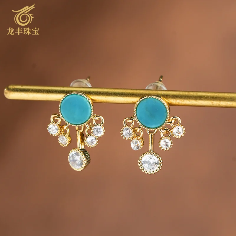 Turquoise Earrings S925 18K Gold Plated Fashionable Natural Turquoise Snowflake Earrings