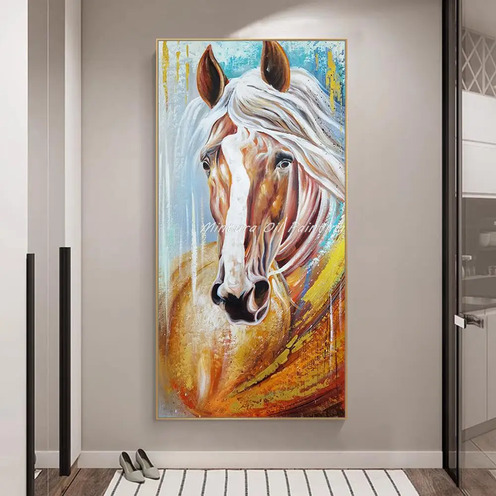 Mintura Large Size Animal Picture Handmade Handpainted Oil Paintings on Canvas,The Different Horses Modern Office Decor Wall Art