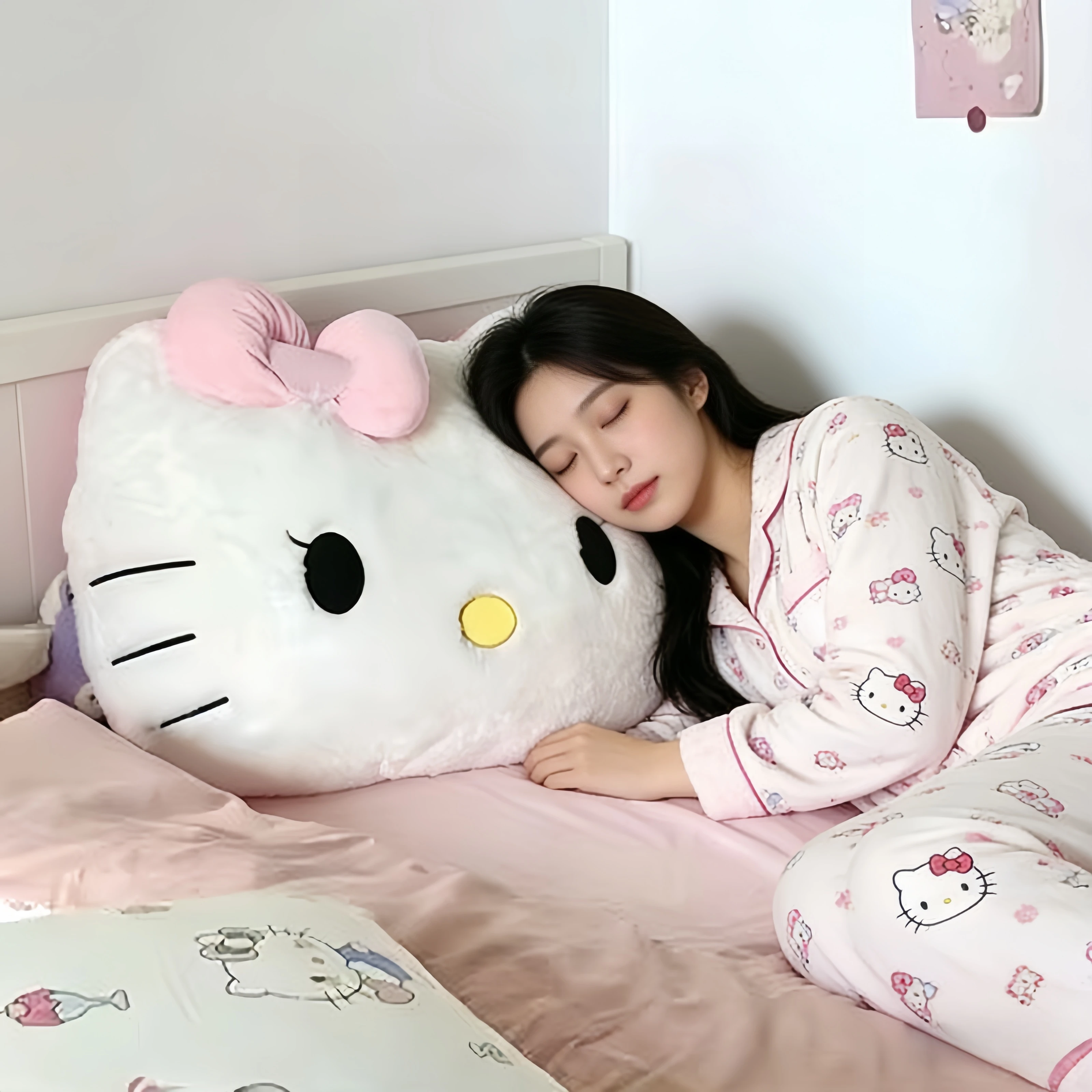 หมอนอิงหลังนุ่มฟูขนาดใหญ่ลายซานริโอ้ เฮลโล คิตตี้ ตุ๊กตาแมวสีขาว ของตกแต่งบ้าน ของขวัญสำหรับสาวๆ