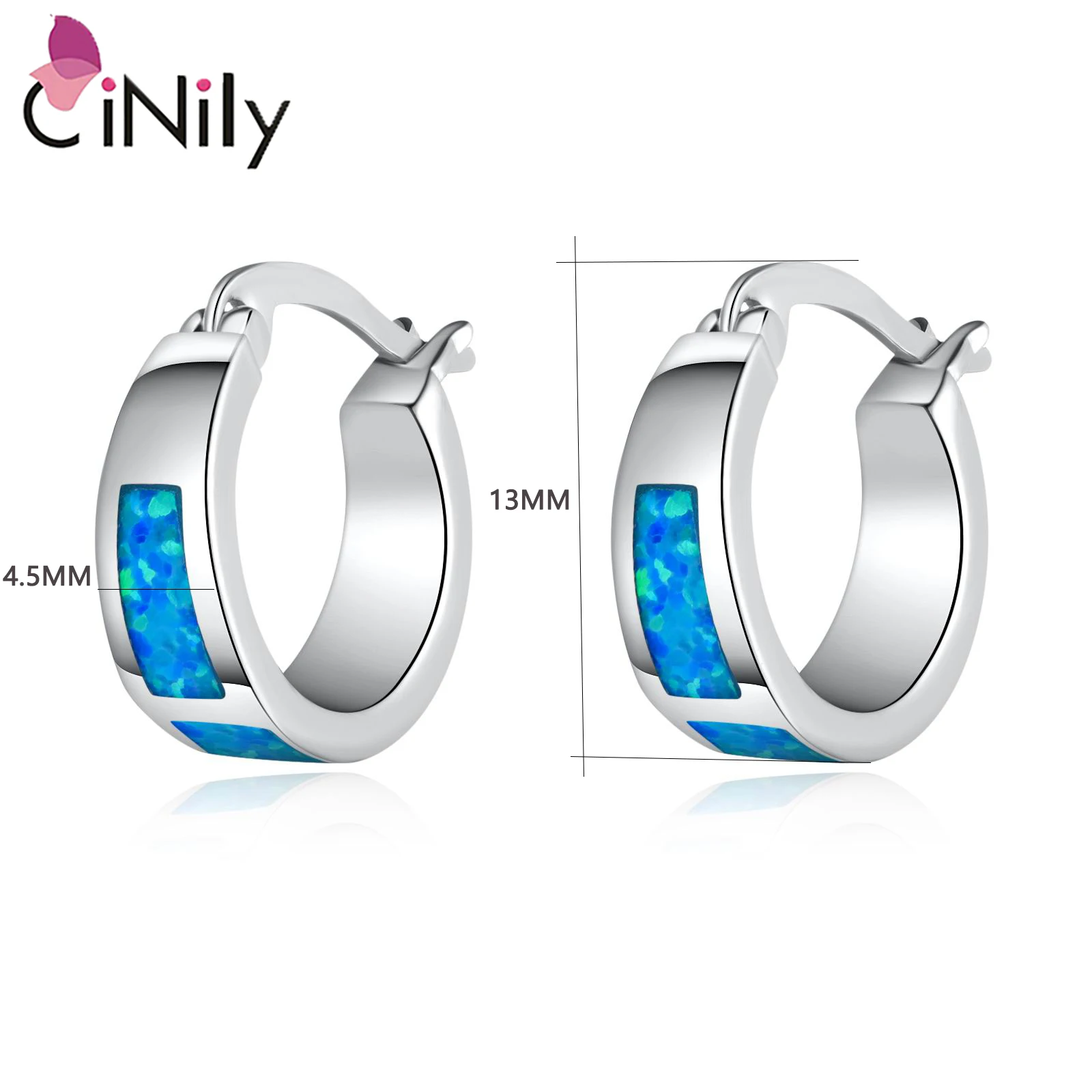 CiNily Stainless Steel Blue/White/Green Fire Opal Earrings for Women Girls Silver Color Adjustable Hoop Earrings Fashion Jewelry