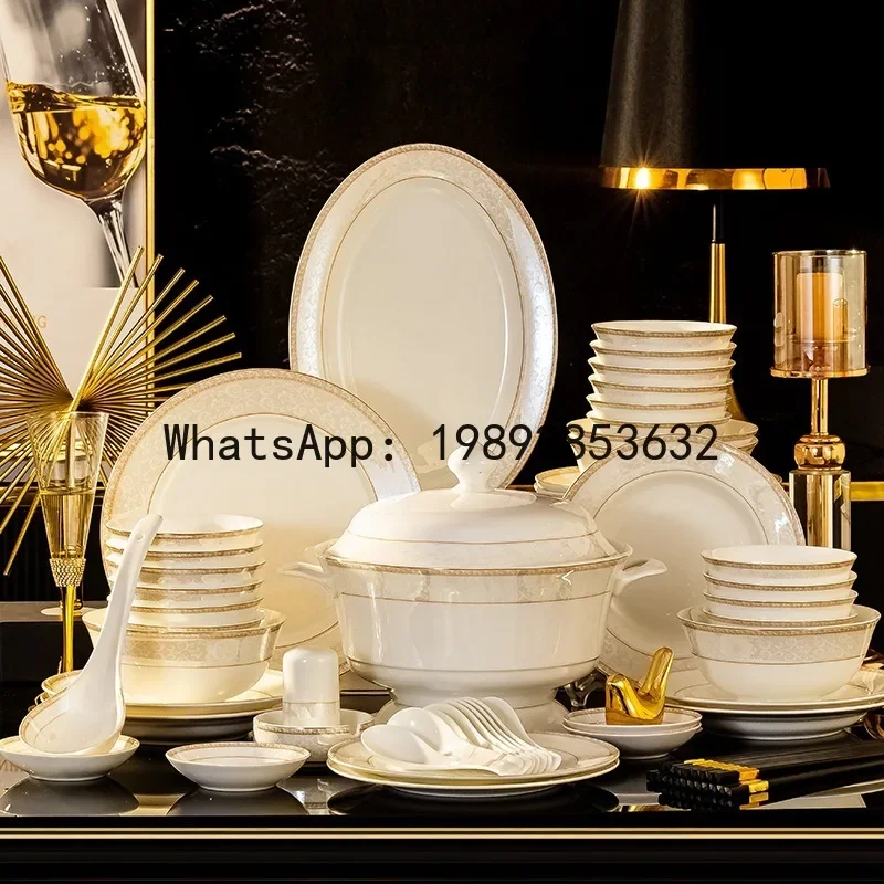 

x-14 ceramic dinnerware set - light luxury style bone china bowls, plates, and utensils - round design