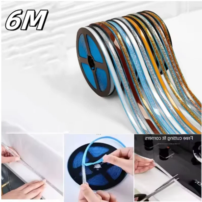 6M Self-Adhesive Tile Gap Tape Kitchen Bathroom Mildewproof Waterproof Beautiful Seam Tape Ceiling Wall Floor Gap Decor Strip