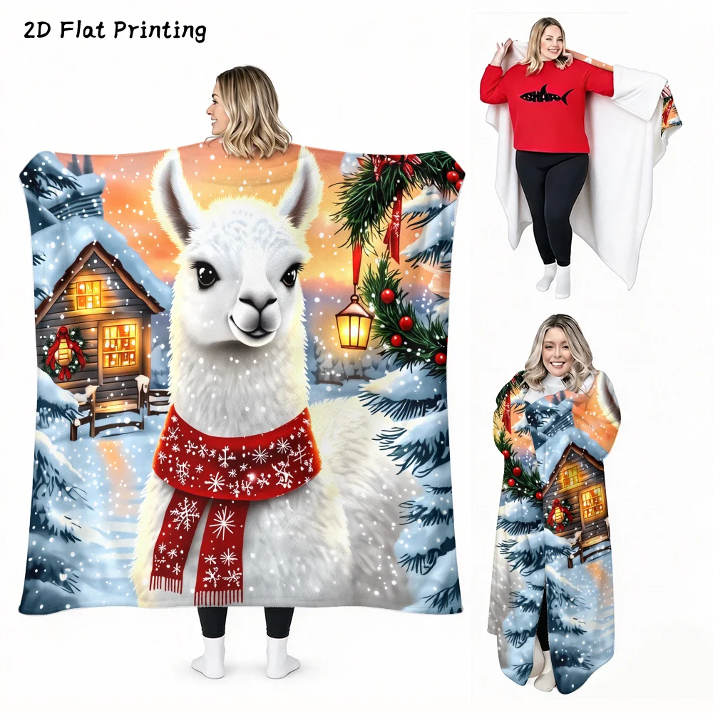 1PC Christmas Alpaca Print Wearable Blanket Soft and comfortable for both men and women. It is very suitable for daily use, holi