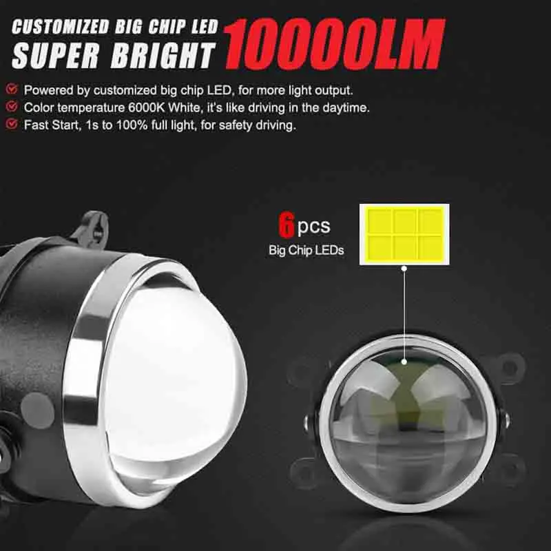 3.0inch Adjustment Bracket HD Glass Blue Film Bi Xenon Fog Light Projector Lens For SUBARU Ford/Focus/Honda/Nissan