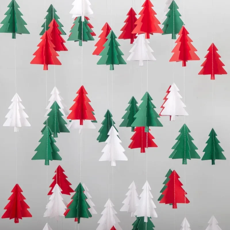 Red White Green 3D Christmas Tree Paper Garlands Hanging Banner Streamers 2024 Christmas Party Living Room Home Wall Decorations