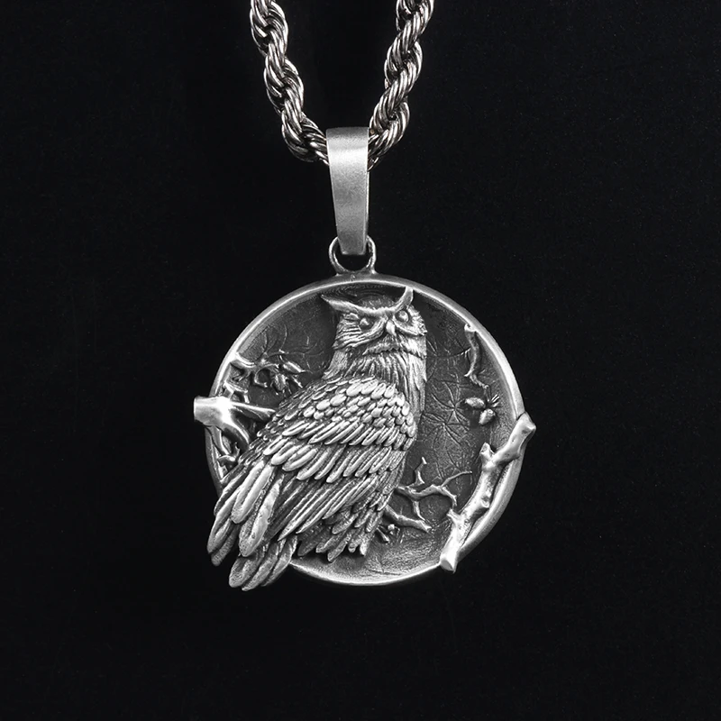 

Owl Pendant meaning wisdom and good luck mascot 925 sterling silver