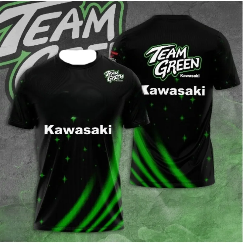

25Kawasaki Motorcycle Racing Team Men Summer T-shirt Short Sleeve Sports Children Tee Shirts 2024 New Fashion Male Clothing Tops