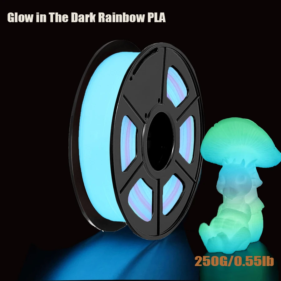 

Радужная светящаяся в темноте нить для 3D-принтера PLA 1,75 мм, разноцветная, меняющая цвет, светящаяся, 250 г, точность размеров +/- 0,03 мм