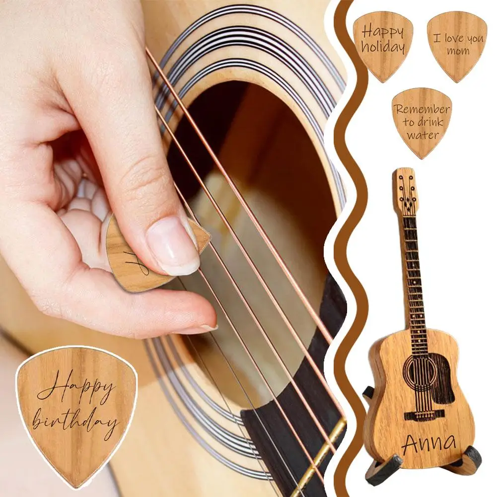 Personalized Wooden Guitar Pick Box With Standard 3 Pcs Engraved Guitar Picks Acoustic Guitar Box For Guitar Picks Custom Music