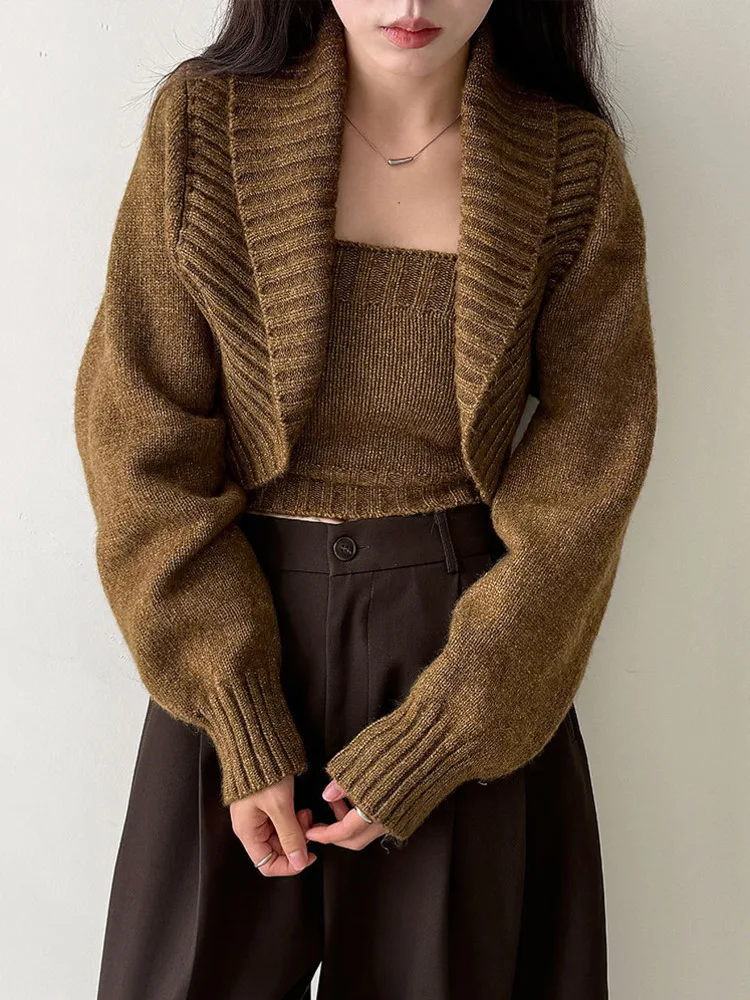 WHTREND Herbst Winter Drehen-unten Kragen Schal Pullover Mantel + Rohr Top frauen Neue Chic Stil Gestrickte Pullover zwei-Stück WH1808