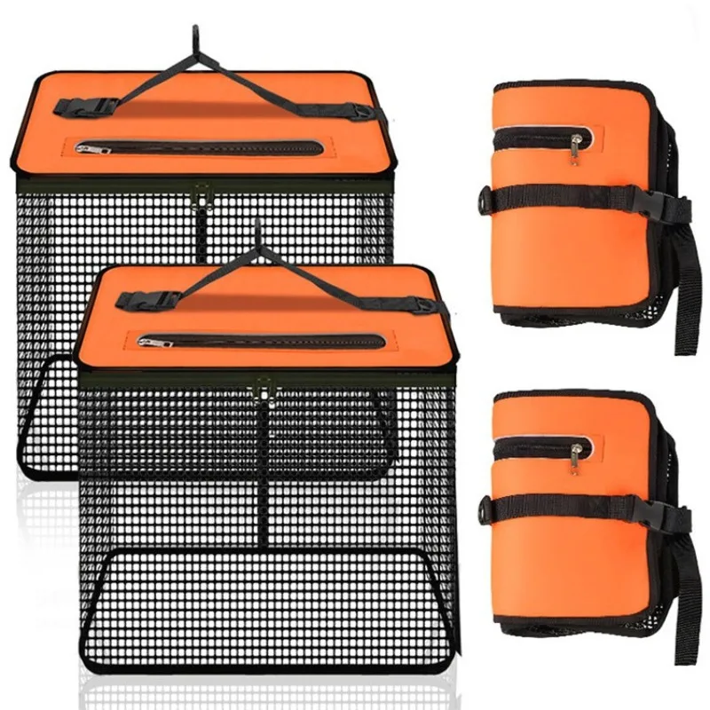 

2025 New Fishing Net Black Orange Glue Quick-drying Type Portable Easy To Take Out Fish Net Bag Fish Basket Fishing Accessories
