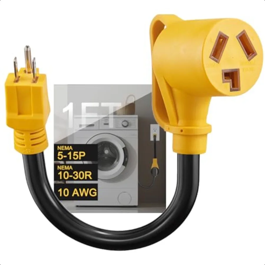 

Dryer Adapter Cord NEMA 515P to 1030R Power Adapter Heavy Duty STW 10AWG 3 Prong Home Outlet Male to 3 Prong 120V Dryer Female