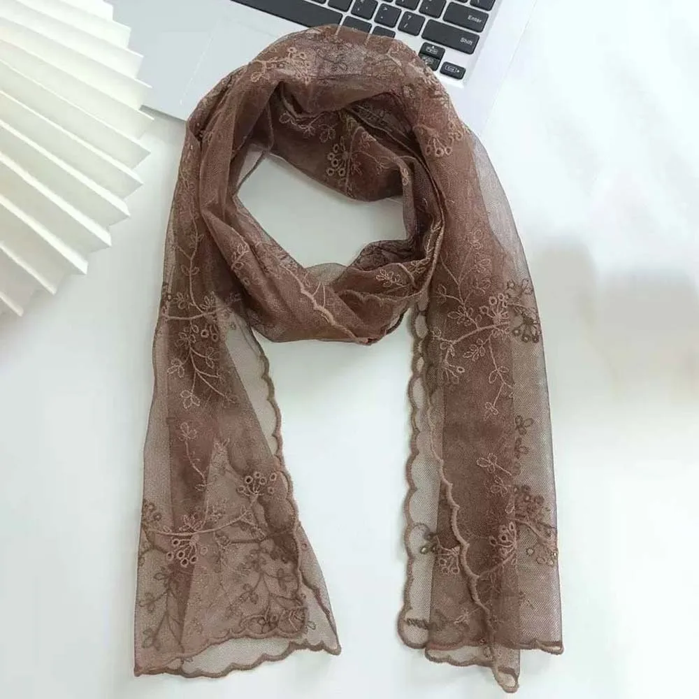 Sweet Breathable Spring Silk Scarf Polyester Silk Embroidered Flower Shawl Quick-drying Sunscreen Long Hijab Scarf Women