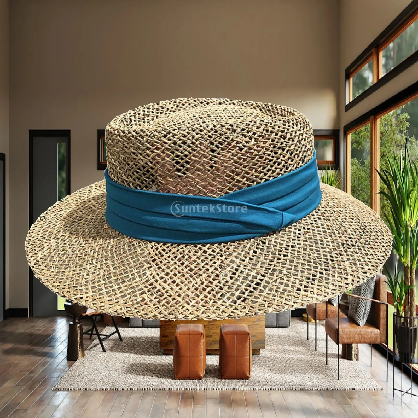 Womens Summer Sun Hat Wide Brim Breathable Papyrus Beach Hat Protection Travel Panama Cap for Outdoor