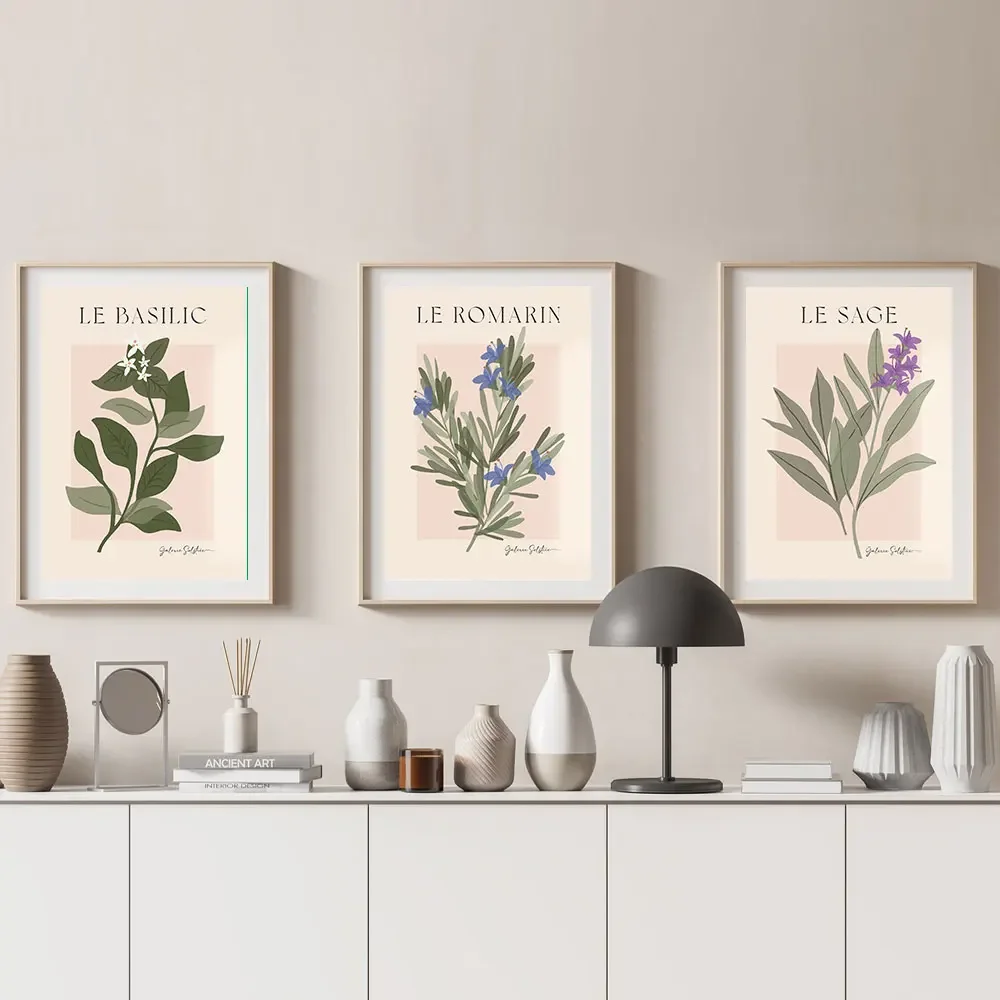 Multi-size 3PCS frameless high-definition decorative paintings,Set of 3 Herbs Vintage Posters Canvas Print Painting Herb Prints