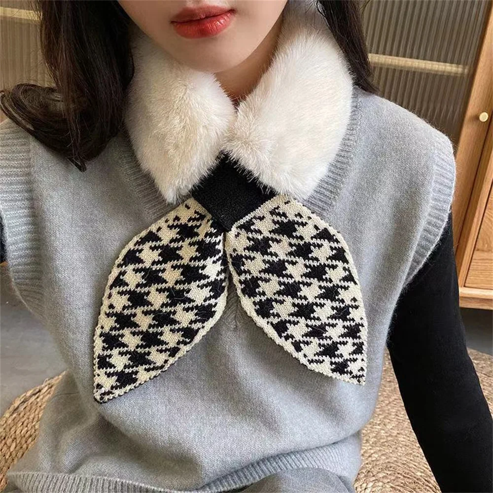 Winter Scarf For Women Artificial Rabbit Fur Neck Warmer Plush Cross Neck Scarf Thickened Warm Neck Cover Decor Wholesale