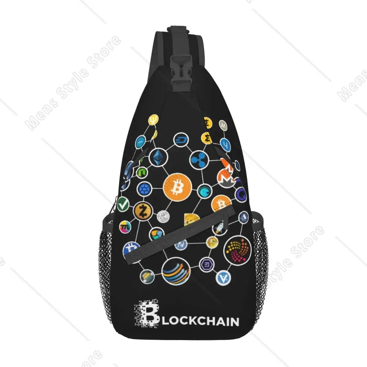 Blockchain BitCoin Ethereum Crossbody Sling Bag Casual Chest Bag Dogecoin Btc Shoulder Backpack Daypack Travel Hiking Cycling