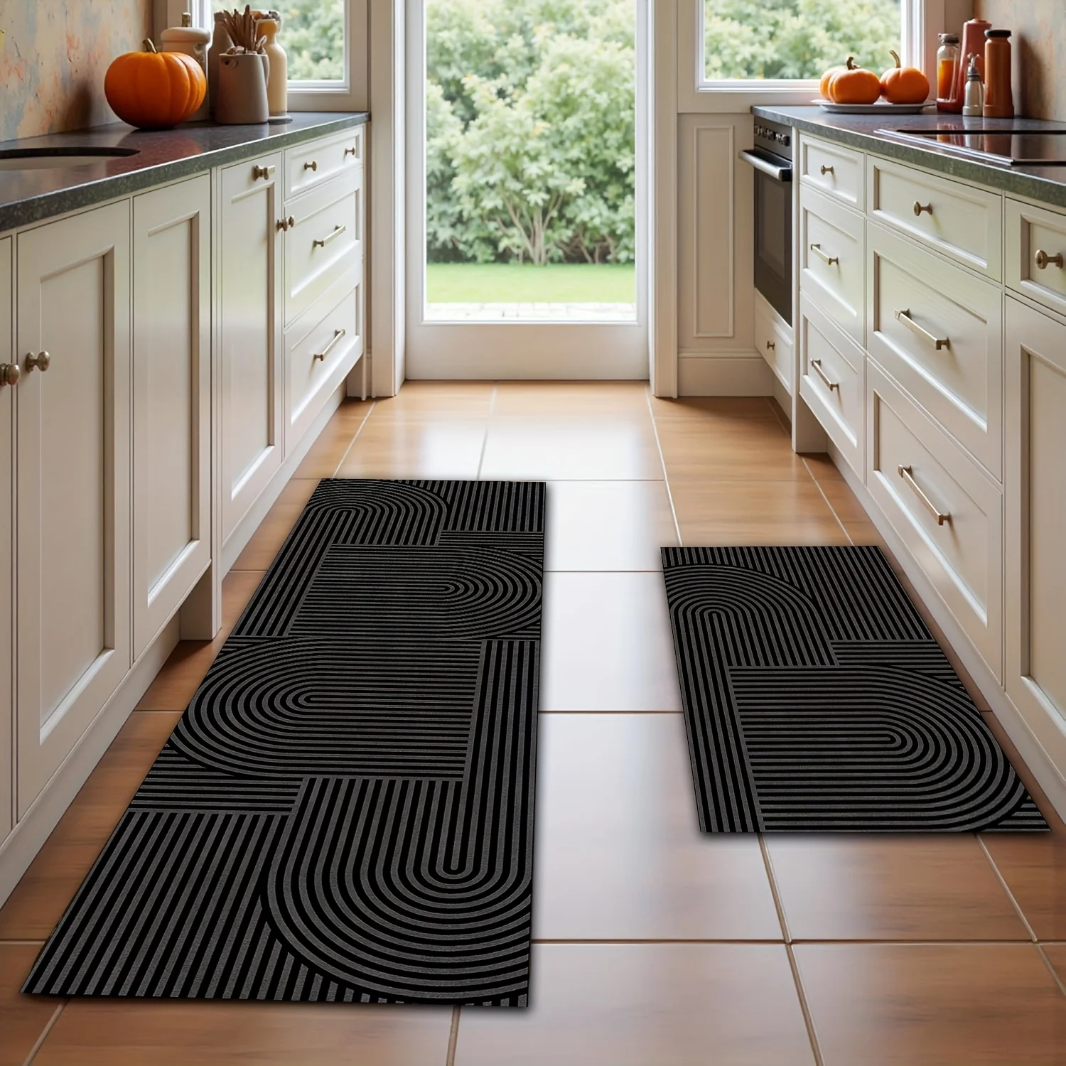 Black Stripe runner rug 1/2/3pcs Set Floor Mat Comfy Kitchen Dining Room Corridor Patio Front rug Bedside Living Sofa Side Print