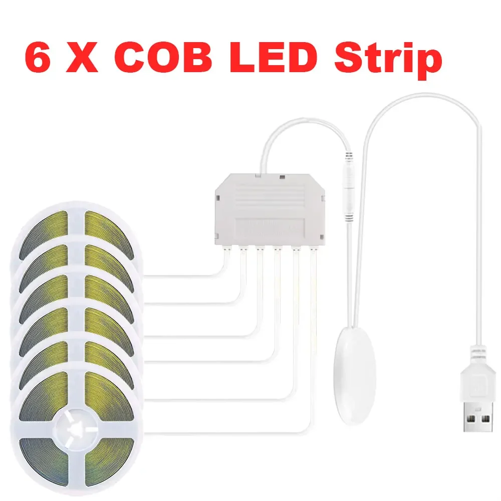 Acosh neon 1-6 Stück COB-LED-Streifenlichter 5 V USB 1/2/3 m Streifen mit durchdringendem Holz-Touch-Dimmerschalter für Küche, Vitrine, Schrankbeleuchtung 5