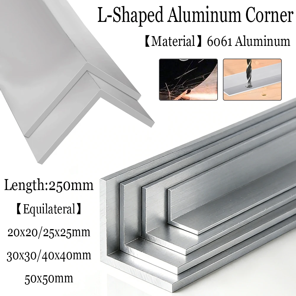 1-5pc Length 250mm 6061 Right Angle Aluminum Thick 3/4/5mm L-Shaped Equal Corner Aluminum Alloy 90 Angle Edging Triangle Profile