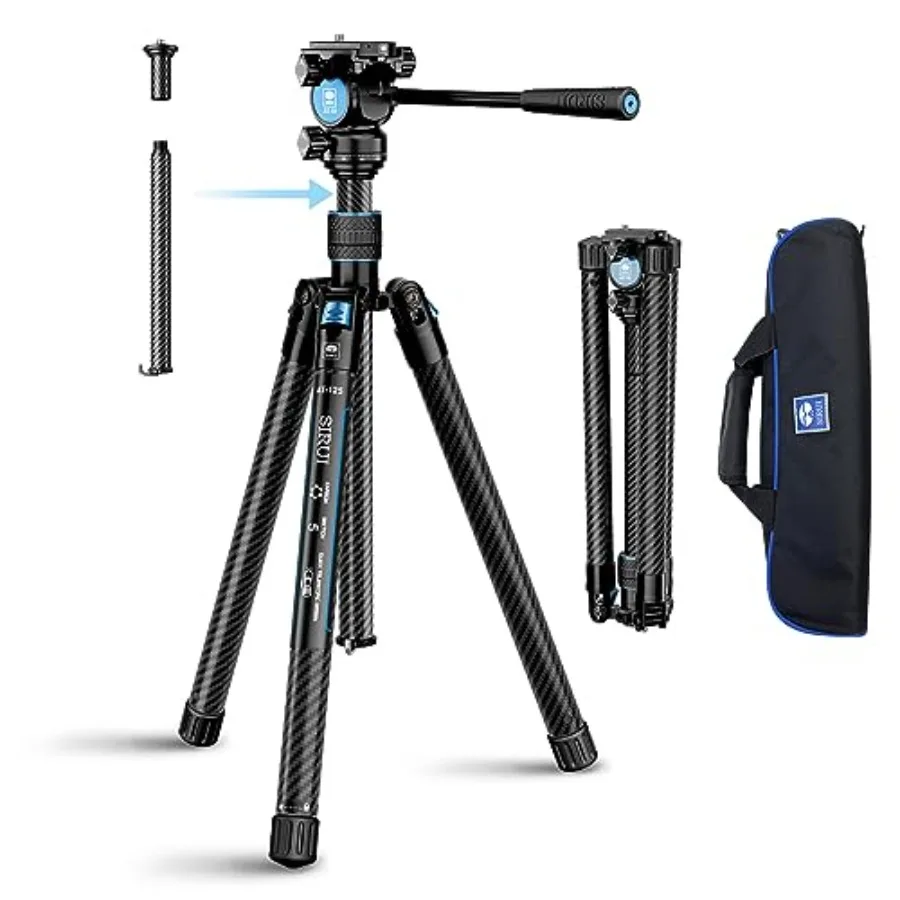 

Carbon Fiber Tripod Lightweight 2lbs with Panoramic Fluid Head 59.8 Compact Camera Tripod Quick Release Leg Setup Reversible Ce