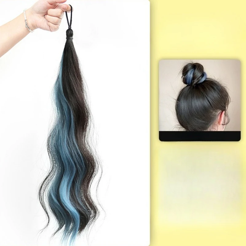 Wig braid, children's self winding bun head, dyed long hair, ponytail, dopamine braid, natural increase in volume, colorful hair