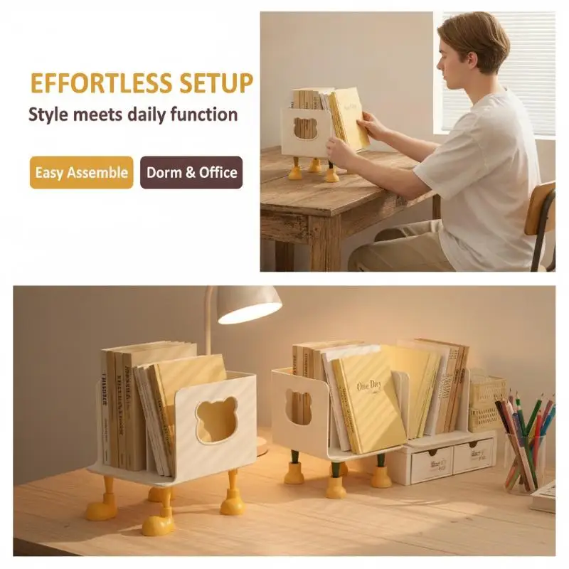 New Multi Layer Book Stand Divide Design Hollow Bear Desktop Bookshelf Organizer