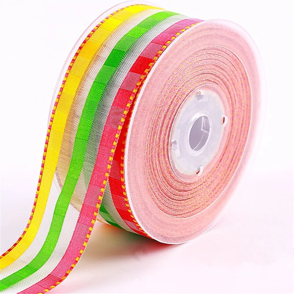 38MM 25yards Rainbow Organza Ribbon Wired Edge  for Birthday Decoration Chirstmas Gift DIY Wrapping 1-1/2