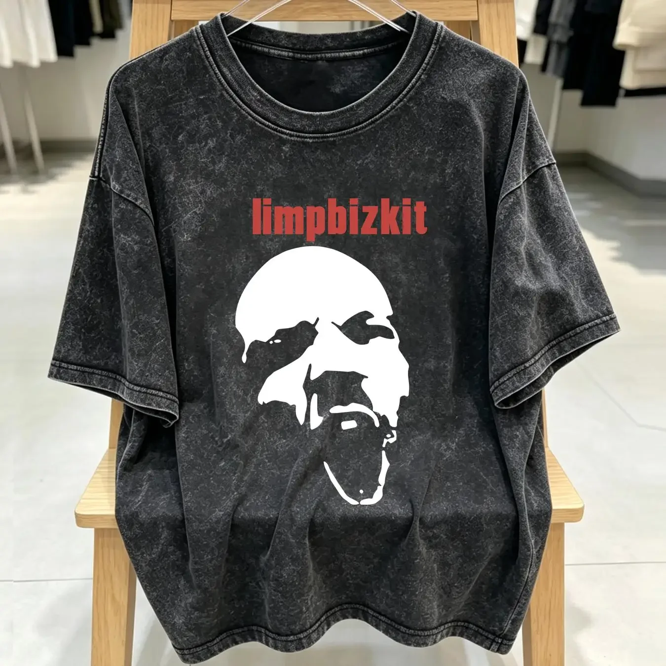 washed T Shirt 2000s Limp Bizkit Black short sleeve Reprint Heavy cotton NH7486 long sleeves vintage Washed streetwear