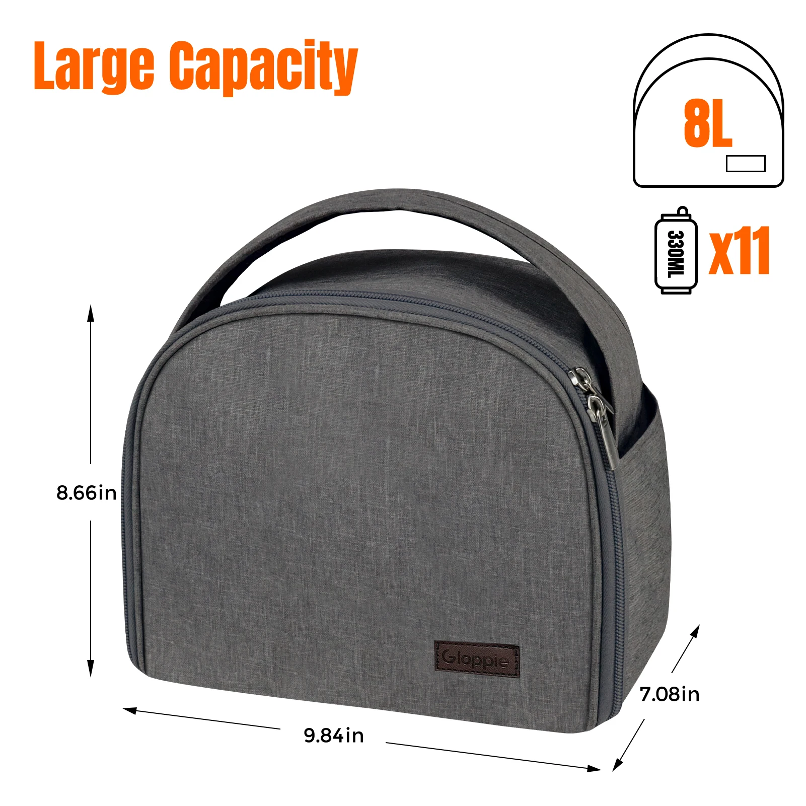 Aosbos Insulated Lunch Bags Lunch Box Cooler Bags Grey Lunch Tote Bag for Bento Box, On The Go, Work, Office, Picnic