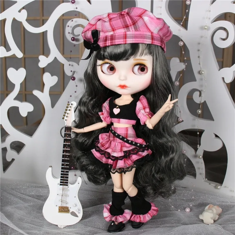 

blythe doll clothes ICY DBS Blyth doll clothes pink dress Berets Plaid skirt anime suit cool outfits cosplay girl
