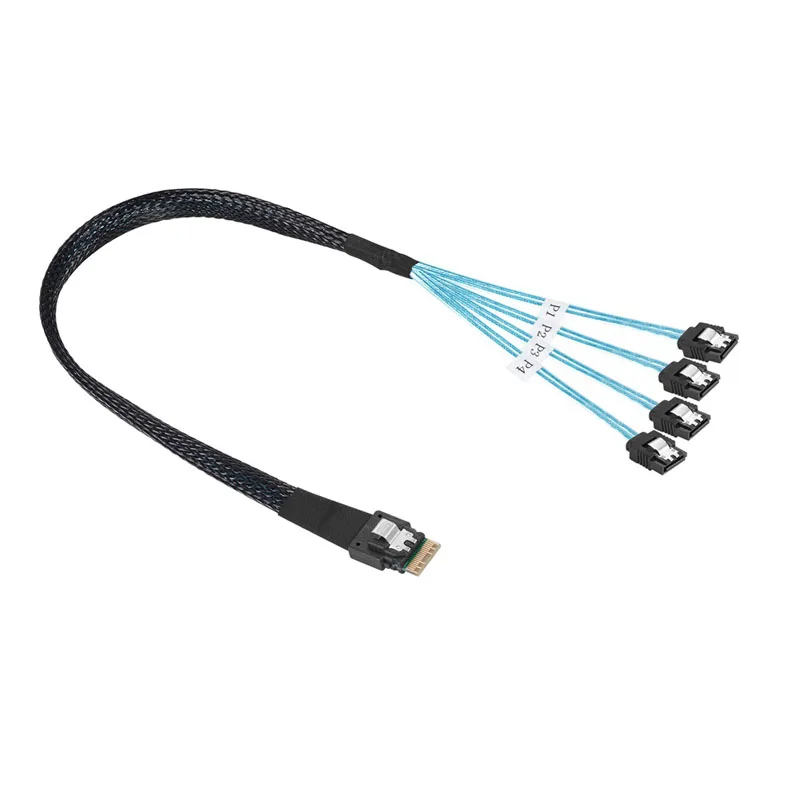 Mini Slim Line SAS 4.0 SFF-8654 4i 38pin Host to 4 SATA 3.0 7pin Target Hard Disk Fanout Raid Cable