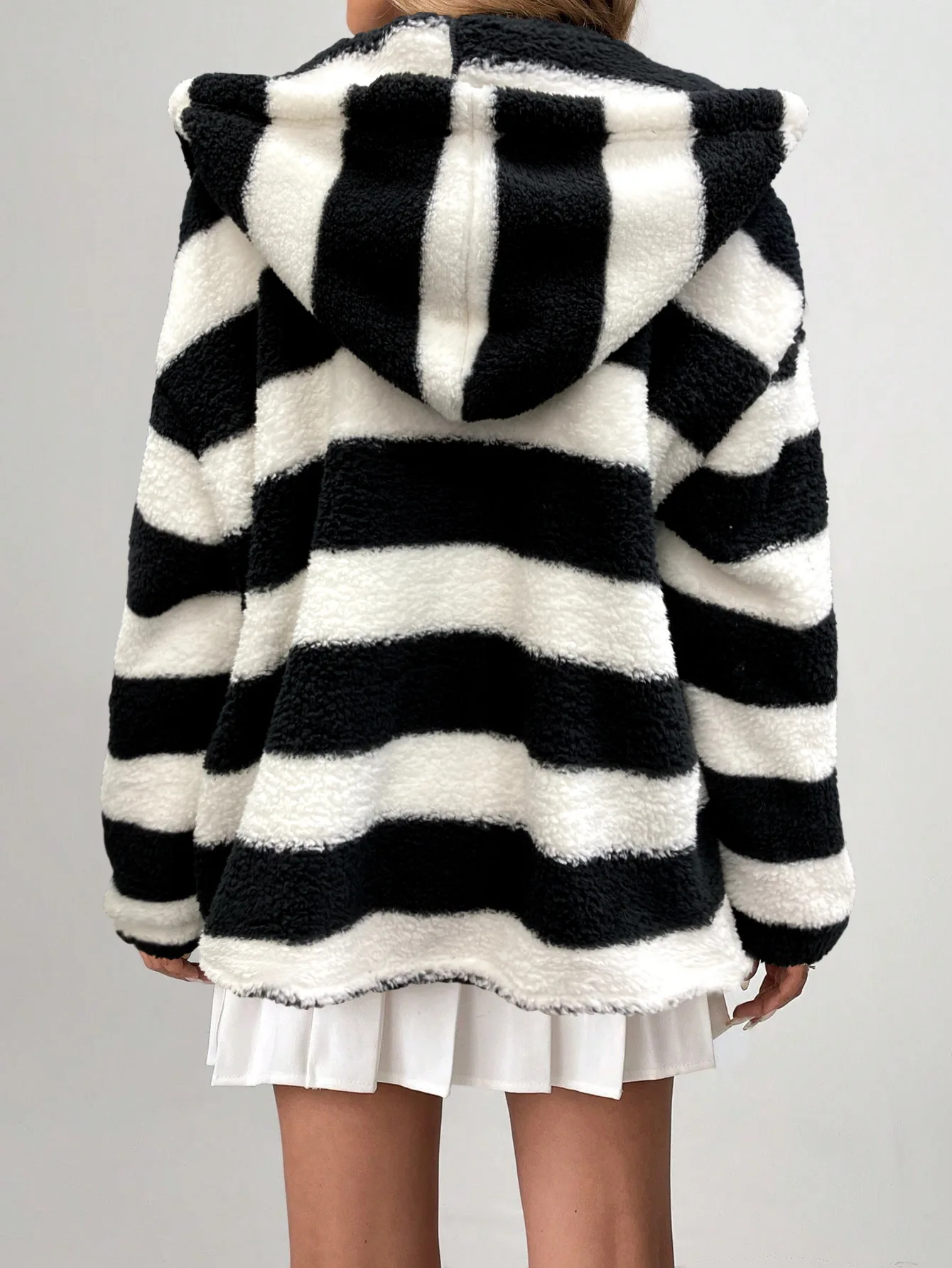 Fashionable Contrasting Color Jacket Autumn Winter Comfortable Daily Casual Loose Street Style Long-sleeved Zipper Hooded Coats