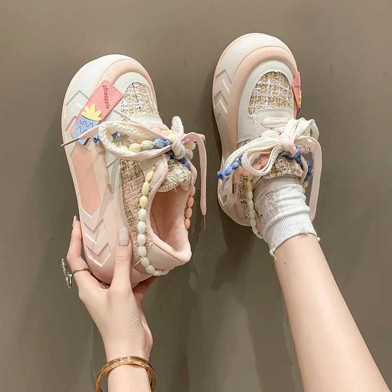 Ladies Shoes on Sale 2023 New Fashion Round Toe Lace Up Women's Vulcanized Shoes Spring Flat Outdoor Breathable Women Sneakers