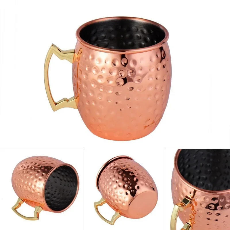 1Pcs Cocktail Wine Cup Moscow Mule Mug Stainless Steel Hammered Copper Plated Beer  Coffee Cup Bar Drinkware Champagne Cup