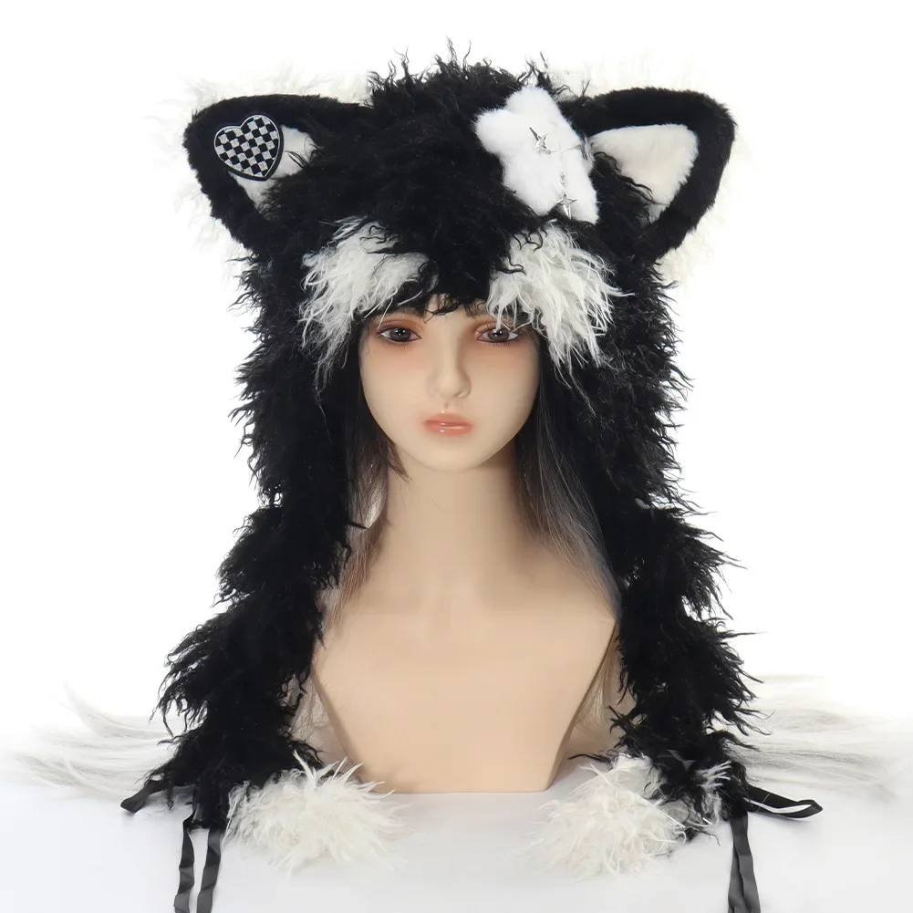 

Плюшевая шапка с кошачьими ушками для девочек, плетеная вязаная зимняя шапка, милая теплая шапка для детей, милый рождественский подарок для дочери