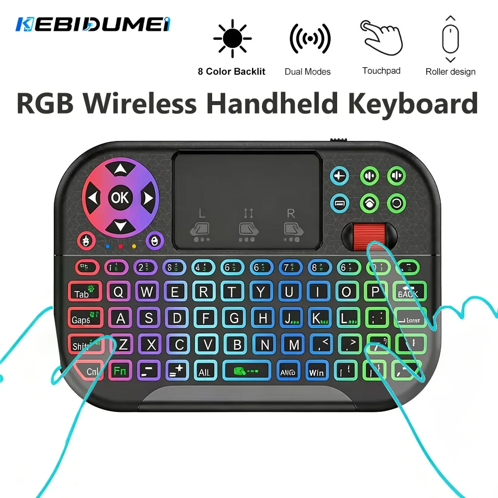 FROM RGB Wireless Keyboard With Scroll Wheel Touchpad BT 2.4G Dual Mode Mini Handheld Mouse Keyboard for PC TV Projector
