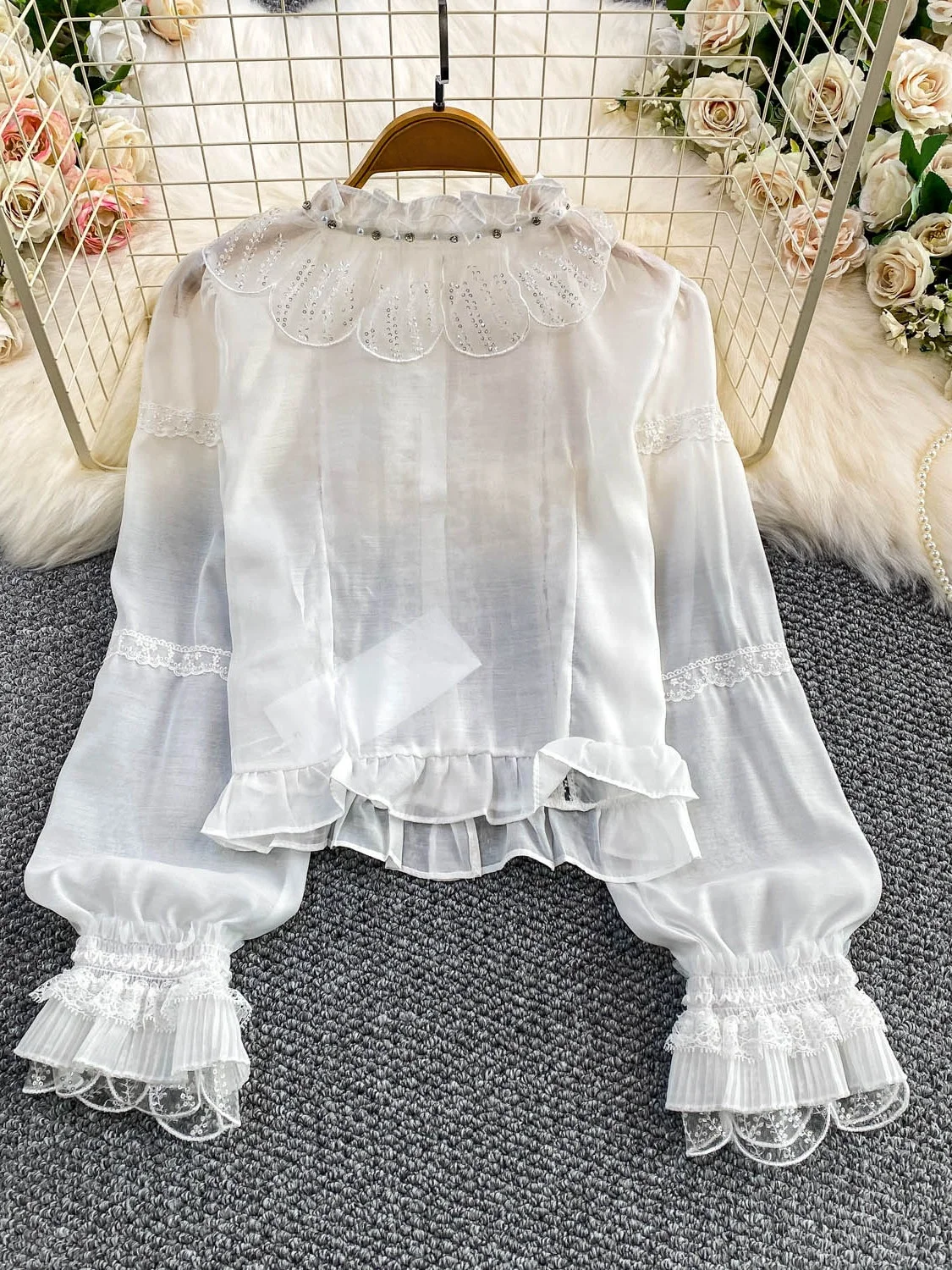 Süße Sle runde Ne Spitze Einfügung Schwere Stickerei Casual frauen irt Herbst Winter Lose Fit Atmungsaktive Haut-freundliche