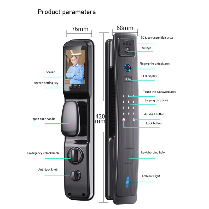 3d Gezichtsherkenning Smart Lock Visueel Kattenoog Op Afstand Ontgrendelen Mobiele Telefoon Monitoring Vingerafdrukslot Wifi Buitenslot