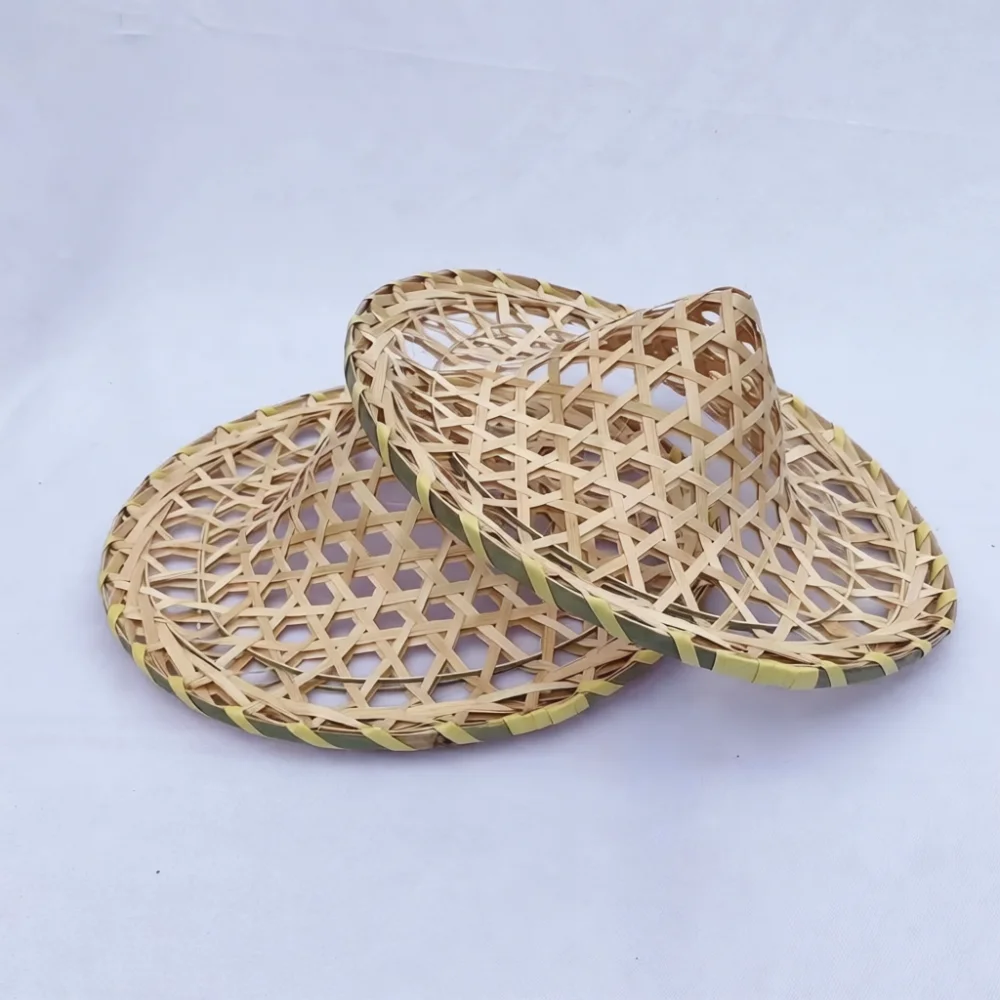 Handmade Woven Bamboo Hat Retro Ethnic Style Sun Protection Headwear For Fishing Hiking Costume Dance Party Decoration