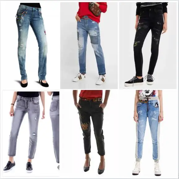 

Foreign Trade Spain New Women's Jeans Heavy Industry Embroidery Printing Slim Fit Sand Wash Pencil Pants