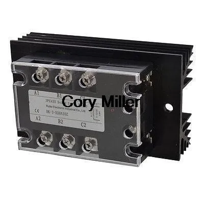 DC 5-32V to AC 380V 10A Three Phase SSR Solid State Relay w Black Heat Sink