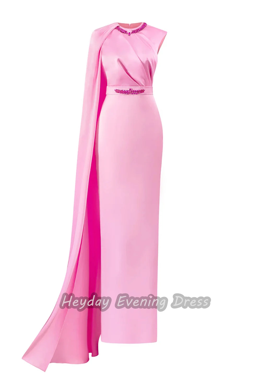 Heyday السعودية Kralen O-hals Crêpe Rechte Korte Mouwen Mode Vloer Lengte Elegante Prom Jurk Voor Luxueuze Vrouw 2024