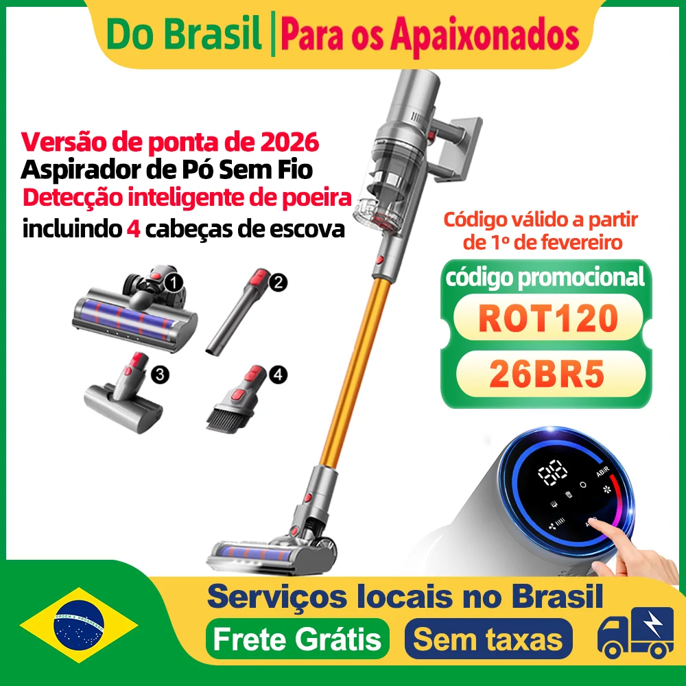 (Código promocional: ROT120)Aspirador de Pó Portátil Sem Fio ABIR VC205, 27000PA, Sensor de Poeira Inteligente, Tela de Toque LED, Controlo Automático de Velocidade, Eliminador Portátil de Ácaros