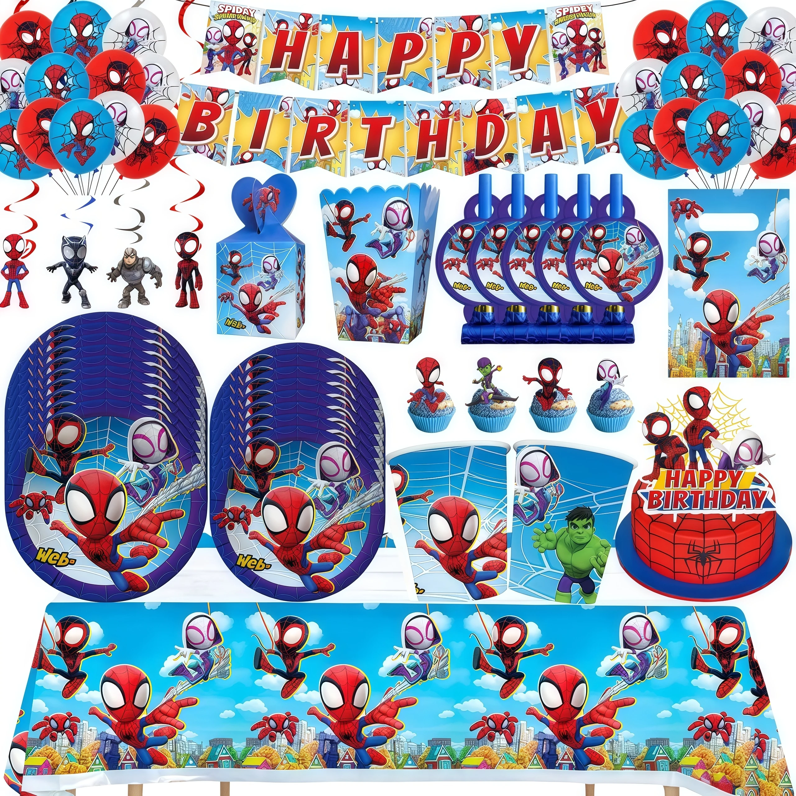 Vaisselle de fête d'anniversaire Spidey, décorations d'assiettes en papier, vaisselle jetable Spiderman, fournitures de fête Spidey et son meilleur ami