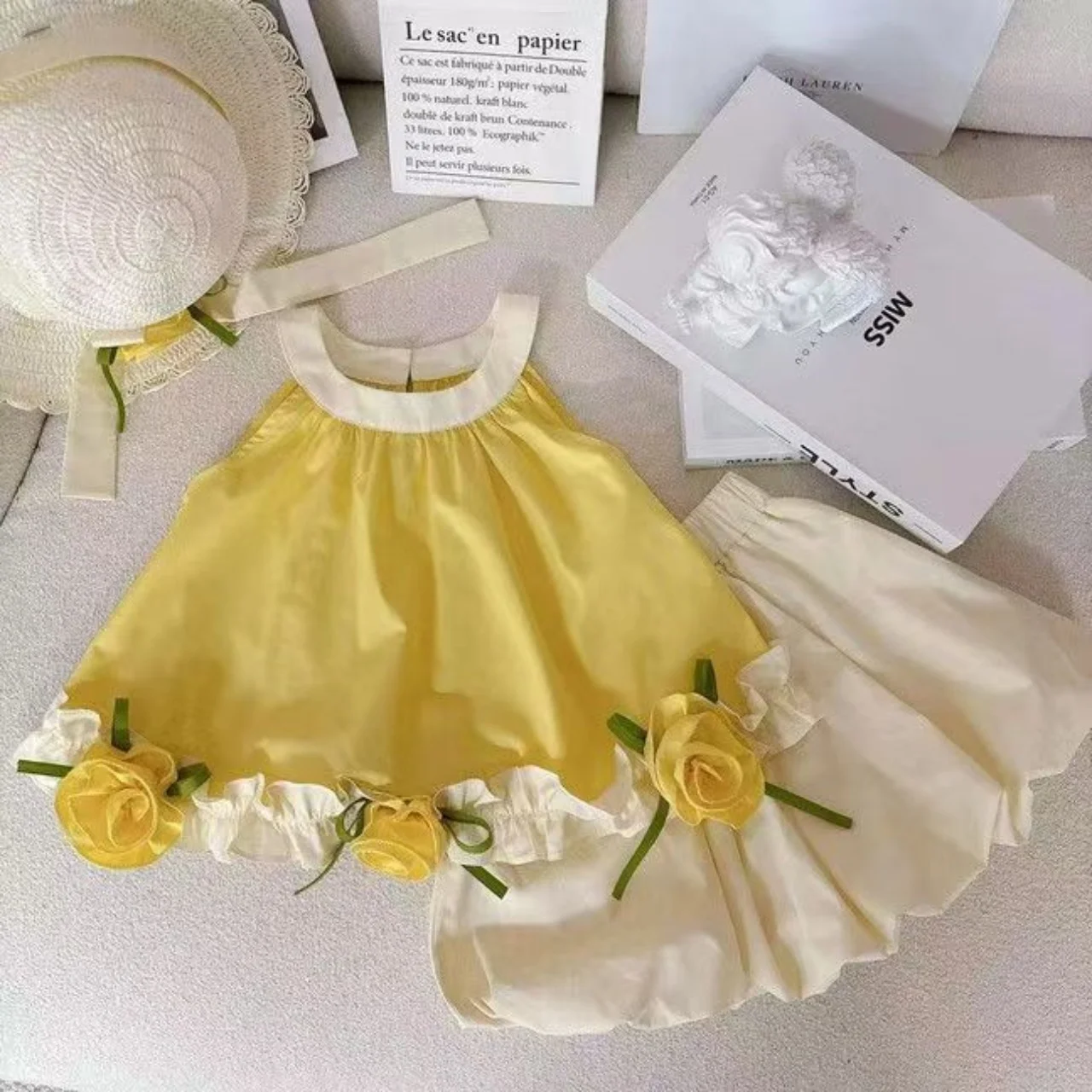 

Rose Blossoms Girls' Summer Fashion 2025 Summer New Style Children's Set Baby Super Cute Tank Top Two Piece Set